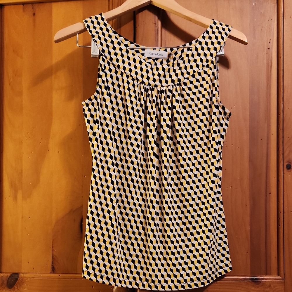 Calvin Klein Black and Yellow Patterned Tank Top
